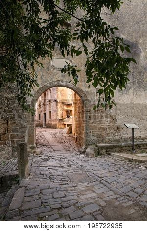 View of the Main town gate in Groznjan Istria. croatia