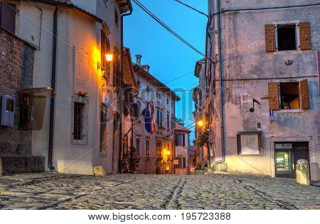View of typical Groznjan alley Istria. Croatia