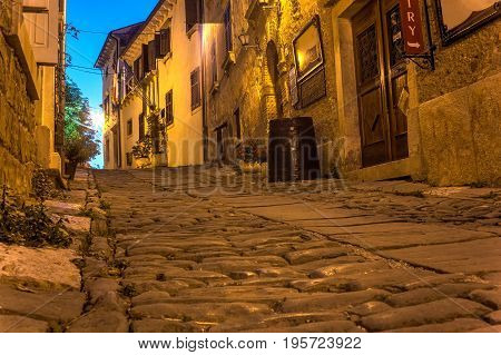 View of typical Groznjan alley Istria. Croatia