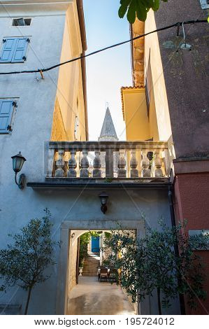 View of typical Groznjan alley Istria. Croatia