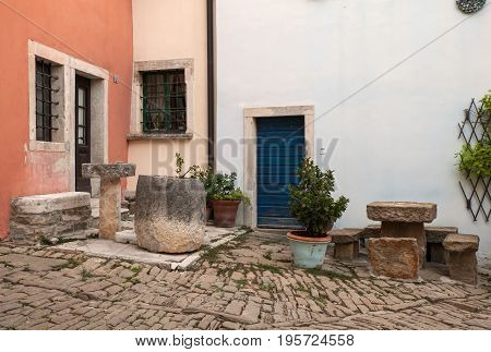 View of typical Groznjan alley Istria. Croatia