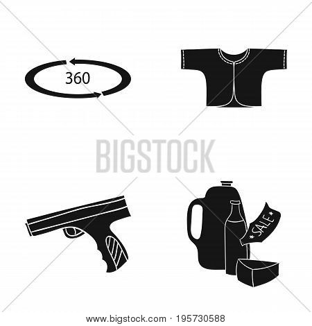 shop, trade, sport and other  icon in black style. bottle, cheese, can, icons in set collection
