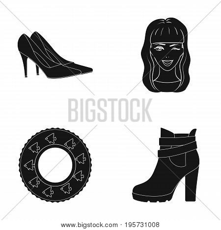 shoe, hairdresser, textiles and other  icon in black style.bathing, rest, sea, icons in set collection