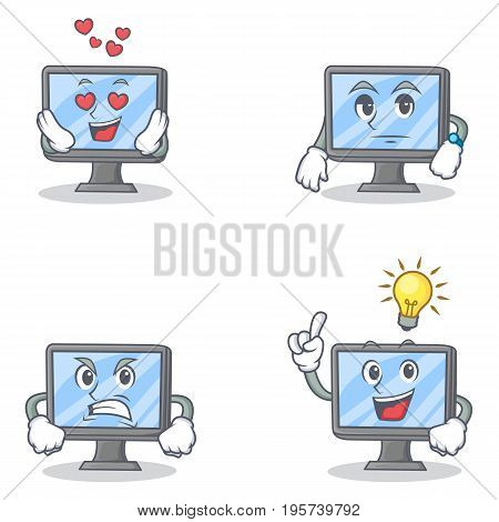 Set of monitor character with love waiting angry and idea vector illustration
