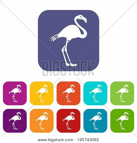 Flamingo icons set vector illustration in flat style In colors red, blue, green and other