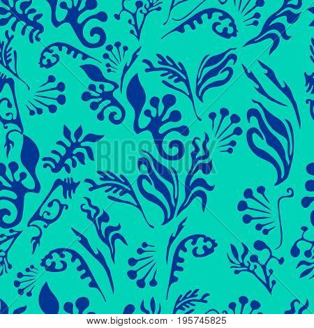 Flowers grassbranch foliage seamless vector pattern. Design illustration art book textile print poster design fabric.