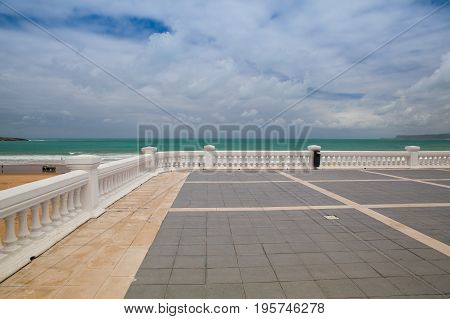 Empty El Sardinero beach promenade Santander Cantabria Spain