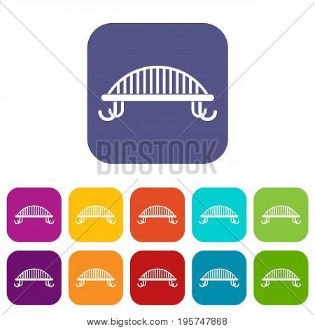 Bench with backrest icons set vector illustration in flat style In colors red, blue, green and other