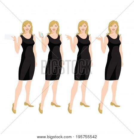 Vector illustration of woman in black dress isolated on white background