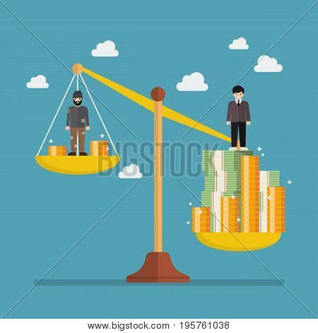 Weight scale between rich man and poor man. Business metaphor concept
