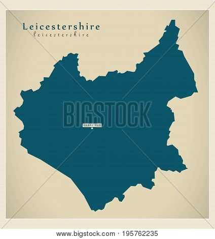 Modern Map - Leicestershire County Uk Illustration