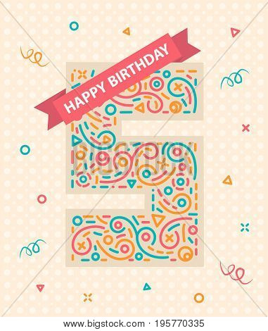 Happy birthday number 5 Colorful greeting card for five year