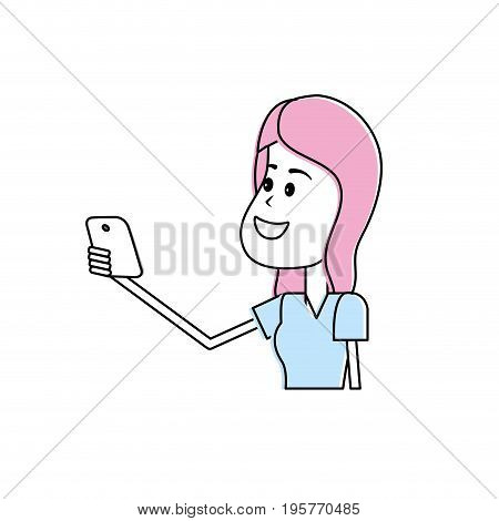 beauty woman with hairstyle and smartphone in the hand vector illustrtaion