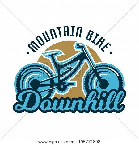 Logo mountain bike. Downhill. Subject extreme sport. Vector illustration. Flat style