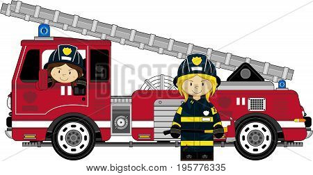 Girl Fireman & Fire Engine