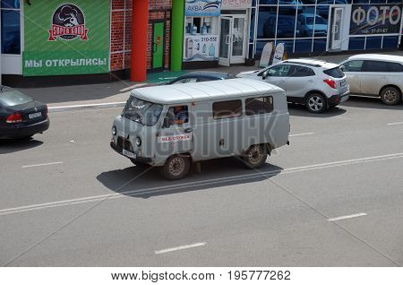 Saransk, Russia - July 17, 2017: UAZ-452 van on city road.