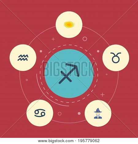 Flat Icons Augur, Crab, Bull And Other Vector Elements