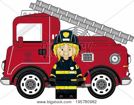 Female Firefighter & Engine.eps