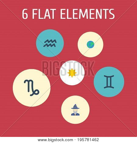 Flat Icons Augur, Twins, Earth Planet And Other Vector Elements