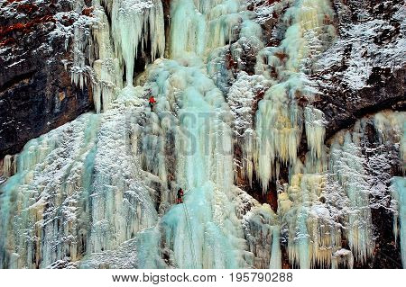 Ice Climbers on mountain Weissbach Lofer Austria Salzburg