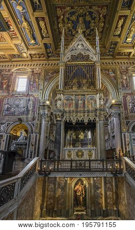 Basilica di San Giovanni in Laterano. Papal Archbasilica of St. John Lateran. Details of interior. Rome Italy. June 2017