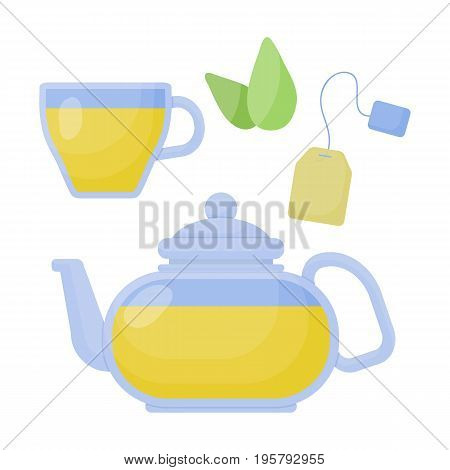 Green tea vector flat icon set Flat design of food relaxation superfood and healthcare object isolated on white background cute vector illustration