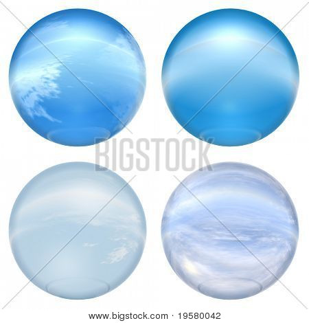esferas de cristal azul 3D colección aislado sobre fondo blanco, ideal para 3D símbolos, signos o web pero