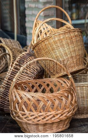 Vintage weave wicker basket at kaheti wine region, Georgia.