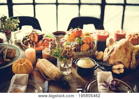 Thanksgiving Celebration Traditional Dinner Table Setting Concept