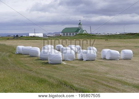 Church With Green Roof At Gardur Iceland