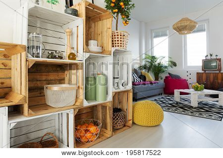 Crate Shelf In Living Room