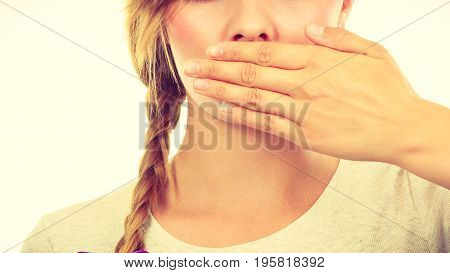 Sad Woman Covering Mouth With Hand