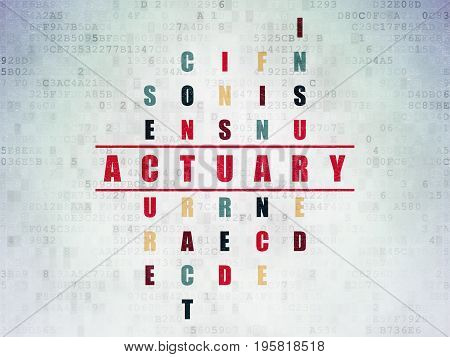 Insurance concept: Painted red word Actuary in solving Crossword Puzzle on Digital Data Paper background