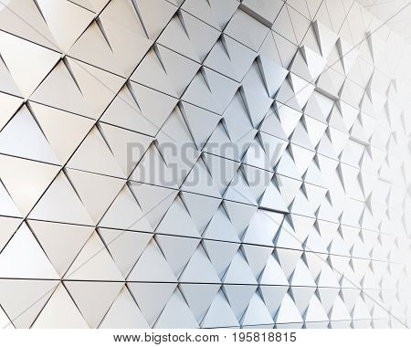 Abstract 3D illustration. modern aluminum facade of triangles
