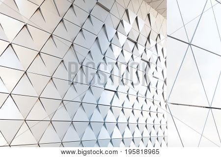 Abstract 3D illustration. modern aluminum facade of triangles