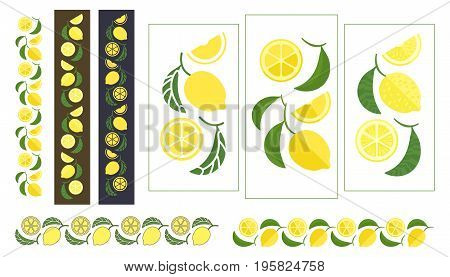 Lemon tree branch. Set of colored ornaments