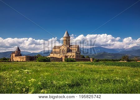Panorama view of alaverdi monastery georgian eastern orthodox monastery in kakhetia region.