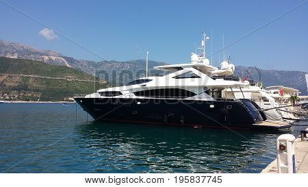 Budva, Montenegro - June 27, 2017: Boats, yachts in the beautiful Dukley Marina Budva