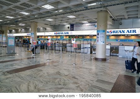SEOUL, SOUTH KOREA - CIRCA MAY, 2017: check-in area at Gimpo Airport Domestic Terminal. Gimpo International Airport is located in the far western end of Seoul. 