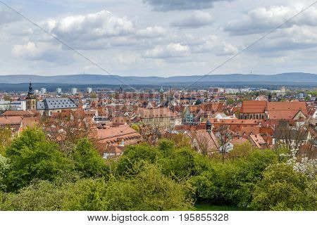 view of Bamberg historic center from Michaelsberg Abbey Germany