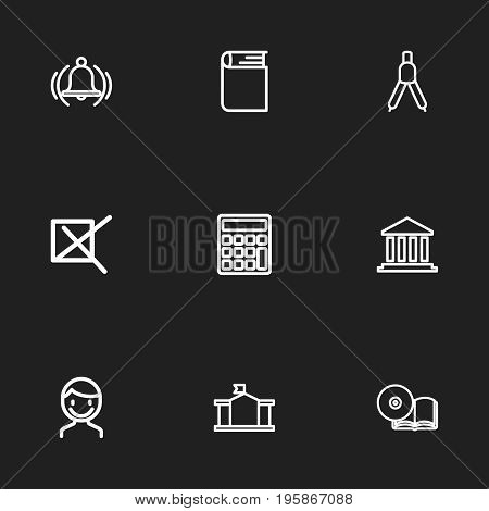 Set Of 9 Editable Science Outline Icons. Includes Symbols Such As Dividers, School, Mark And More