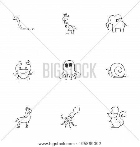 Set Of 9 Editable Animal Doodles. Includes Symbols Such As Slug, Tall Animal, Cancer And More