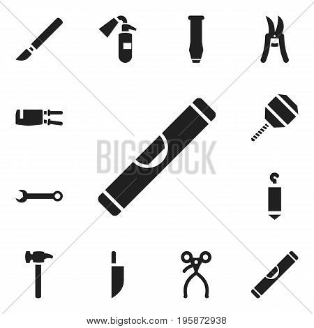 Set Of 12 Editable Tools Icons. Includes Symbols Such As Scale, Repairing Tool, Excavate And More