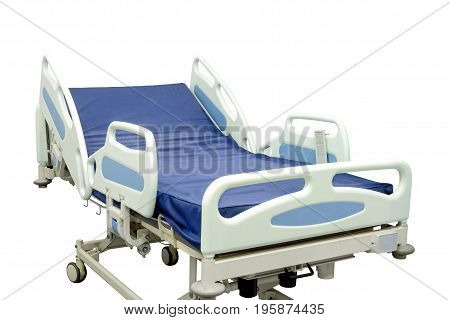 Modern patient bed can be used both in hospital and home, isolated on white background