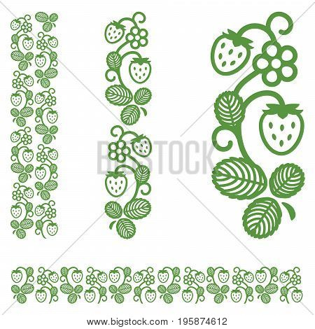 Strawberry berries flowers and leaves. Ornament element