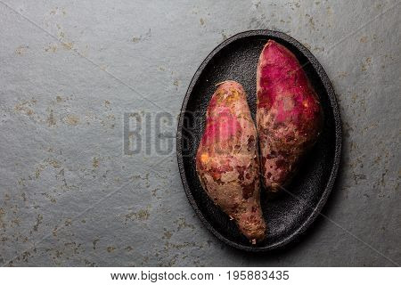 Peruvian raw sweet potatoes camote batata. Top view.