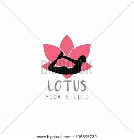 Lotus Flower, Woman Silhouette Yoga Logo Vector