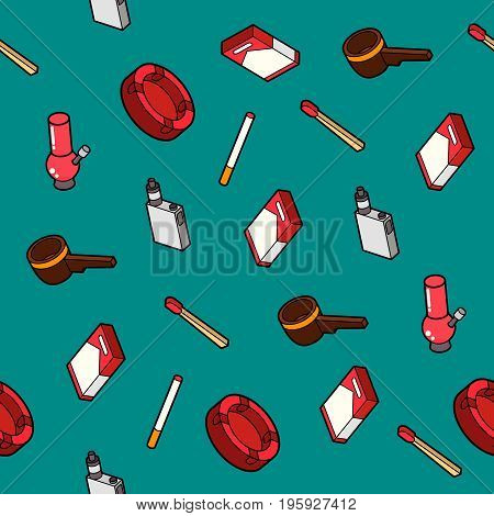 Smoking flat outline isometric pattern. Vector illustration, EPS 10