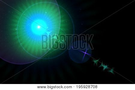 Abstract spacescape speed of light and lens flare.Big lens flare with star effects.Spread Abstract digital lens flare light and colorful light