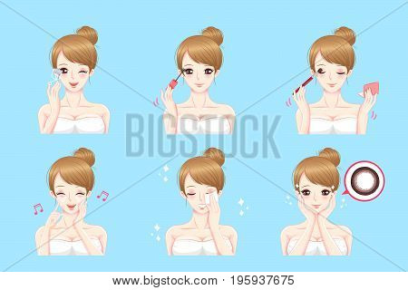 cartoon beauty woman with eye beauty concept on blue background